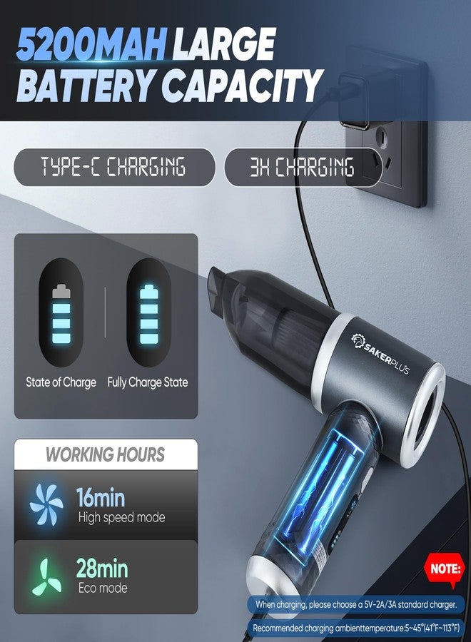 SakerPlus 3 in 1 Cordless Handheld Vacuum Cleaner,Deep Blue and Light Blue - Image 5