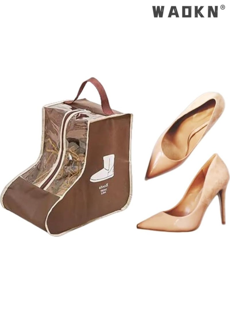 WAOKN Boot Storage,Portable Short Boots and Tall Boots Storage or Protector Bag,Shoe Dust Bags,Shoe Sleeves for Travel,Clear Boots Cover,Shoes Packing Organizers for Adult Sneakers (Brown-Short) - Image 1