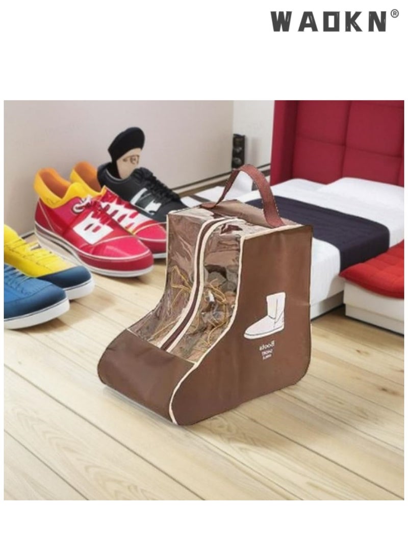 WAOKN Boot Storage,Portable Short Boots and Tall Boots Storage or Protector Bag,Shoe Dust Bags,Shoe Sleeves for Travel,Clear Boots Cover,Shoes Packing Organizers for Adult Sneakers (Brown-Short) - Image 2