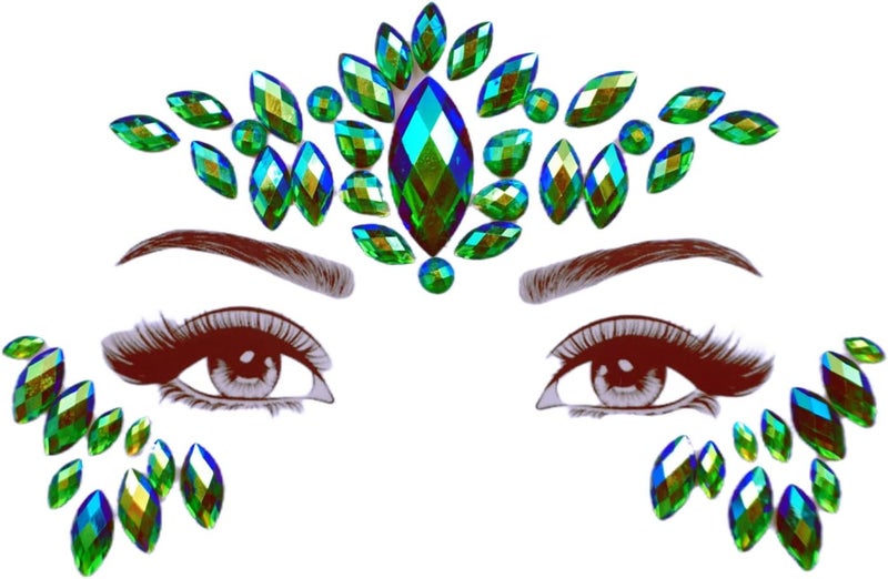 TOPAZ Green Face Jewels Stick On Halloween Face Gems Sticker for Makeup Face Rhinestones Self Adhesive Face Glitter Face Jewelry Festival Party DIY Eye Tattoo Stickers Halloween Makeup (Emerald Ab/SR17)