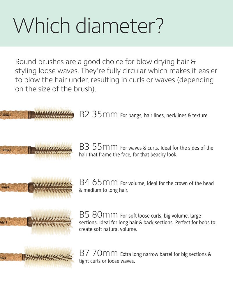 Ibiza Hair Boar Bristle Round Brush (B7-70mm) | Blonde Bristles & Cork Handle | Ideal for Color Treated Tresses | Big Waves or Tight Curls | Adds Shine & Texture for Long Styles & Large Sections - Image 5