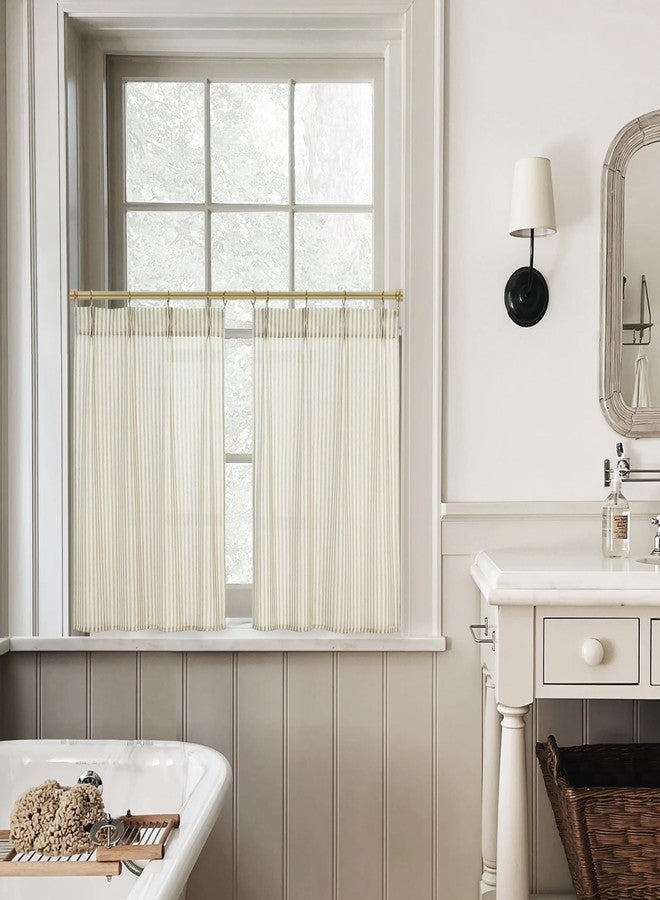 Lino Rosa Kitchen Window Curtains Over Sink 24 Inch Length Sets,Rustic Country Pinch Pleated Linen Cafe Small Window Curtain for Half Bathroom Windows - Image 4