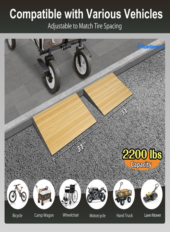 Ruedamann 2" Rise Modular Threshold Ramp for Doorways, 2200 LBS Capacity Aluminum Durable Wheelchair Ramp for Home Steps, 2 Pcs Door Ramp for Wheelchairs, Walkers, Scooters, Cars, Light Wood Grain - Image 3