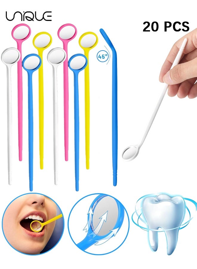 Unique 20 PCS Disposable Dental Inspection Mirror with 6.3" Handle, Anti-Fog Mouth Mirror Teeth Oral Care Tools Checkers for Dentist, Household and Home Use - 4 Colors - Image 1