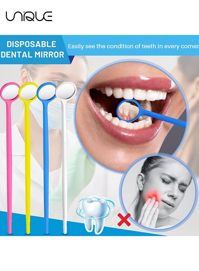 Unique 20 PCS Disposable Dental Inspection Mirror with 6.3" Handle, Anti-Fog Mouth Mirror Teeth Oral Care Tools Checkers for Dentist, Household and Home Use - 4 Colors - Image 5