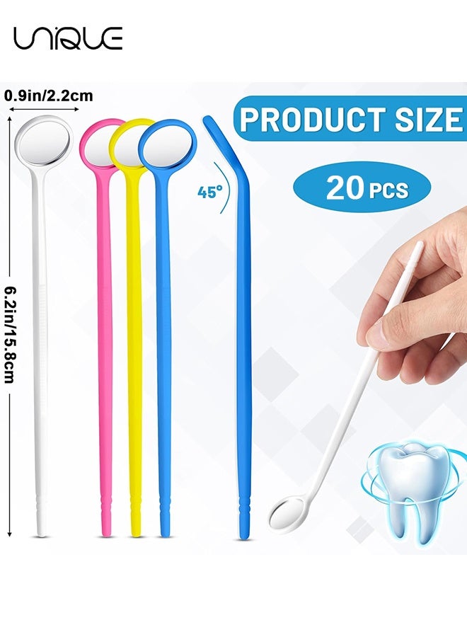 Unique 20 PCS Disposable Dental Inspection Mirror with 6.3" Handle, Anti-Fog Mouth Mirror Teeth Oral Care Tools Checkers for Dentist, Household and Home Use - 4 Colors - Image 2