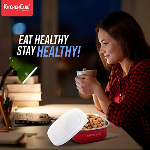 KITCHEN CLUE Microwave Safe Stainless Steel Tiffin Box/Lunch containers - Pack of 8 Pcs, 350 ML Each - Airtight & Leak-Proof Lids - Easy to Carry - Easy to Re-Heat in Minutes - Lunch Box for Office - Image 3