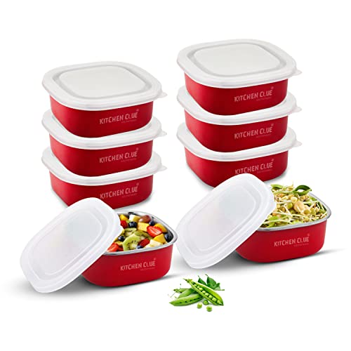 KITCHEN CLUE Microwave Safe Stainless Steel Tiffin Box/Lunch containers - Pack of 8 Pcs, 350 ML Each - Airtight & Leak-Proof Lids - Easy to Carry - Easy to Re-Heat in Minutes - Lunch Box for Office - Image 1