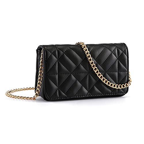 FALETO Black Crossbody Bags for Women Small Quilted Shoulder Bag Clutch Purses Designer Handbags Satchel Evening Party Bag with Gold Chain PU Leather Trendy Mini Club Purse Wallet - Image 1