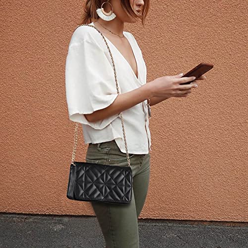 FALETO Black Crossbody Bags for Women Small Quilted Shoulder Bag Clutch Purses Designer Handbags Satchel Evening Party Bag with Gold Chain PU Leather Trendy Mini Club Purse Wallet - Image 5