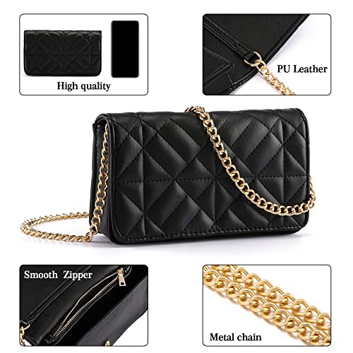 FALETO Black Crossbody Bags for Women Small Quilted Shoulder Bag Clutch Purses Designer Handbags Satchel Evening Party Bag with Gold Chain PU Leather Trendy Mini Club Purse Wallet - Image 4