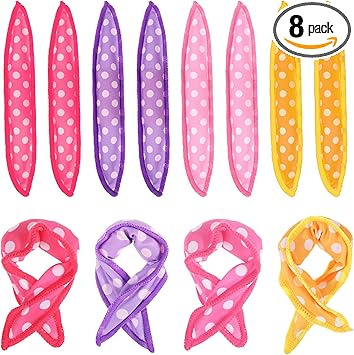 oruola أورولا 8 قطع أسطوانة وسادة للشعر 81 × 138 إنش لف الشعر بكرات ناعمة من الإسفنج للشعر الطويل والقصير والسميك أو الرقيق تجعيد حلزوني 4 ألوان - Image 1