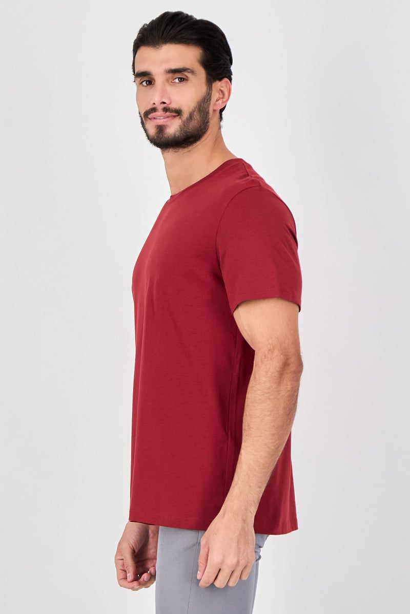 Celio Men Crew Neck Short Sleeve Solid T-Shirt, Maroon - Image 3