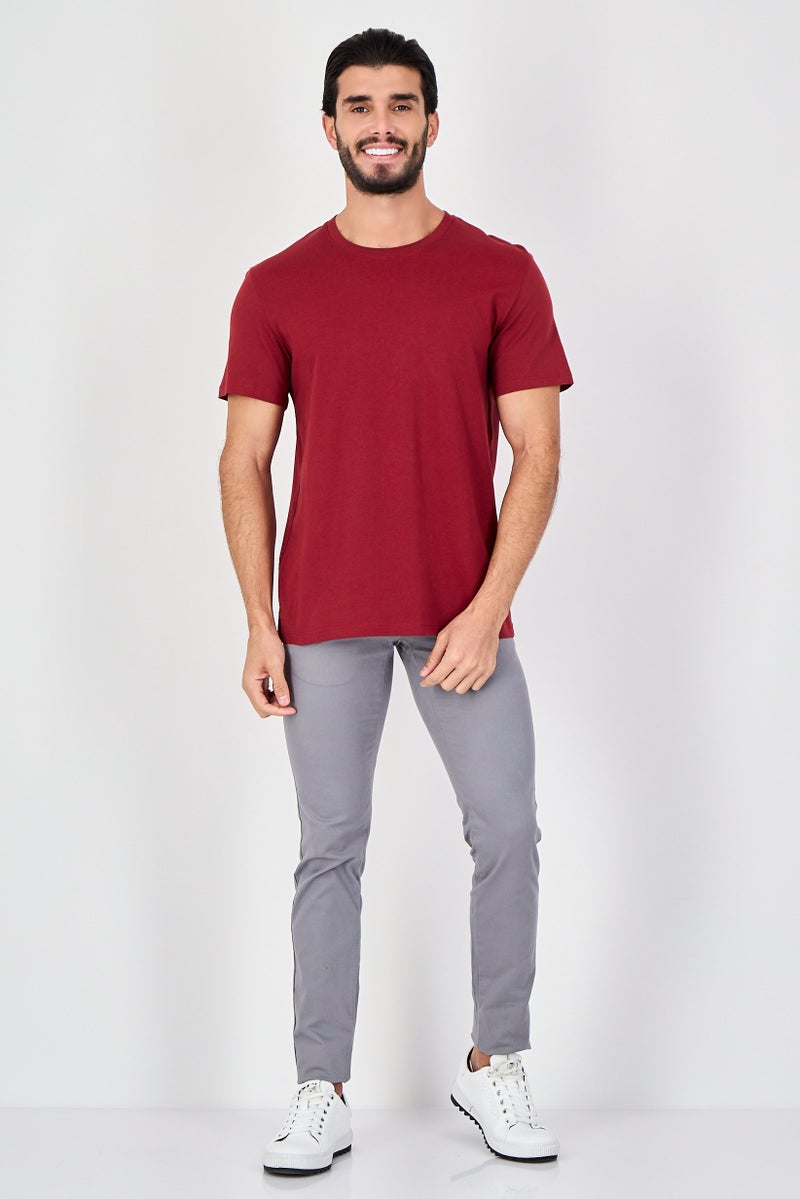 Celio Men Crew Neck Short Sleeve Solid T-Shirt, Maroon - Image 4