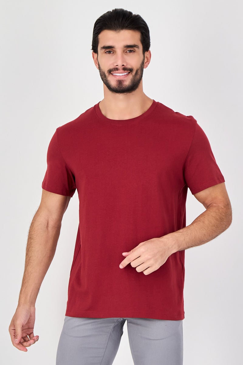 Celio Men Crew Neck Short Sleeve Solid T-Shirt, Maroon - Image 1
