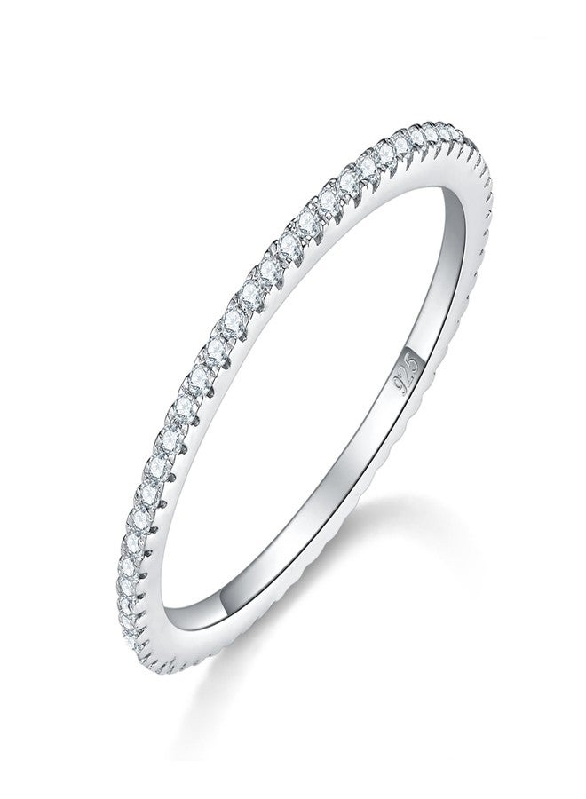 BORUO Sterling Silver Ring - Wedding Bands for Women, Eternity Band, Cubic Zirconia Simulated Diamond Stackable Band for Oura Ring Gen3/4-1.5mm 3mm Band Size 4-12, 4, Sterling Silver, Cubic Zirconia - Image 1