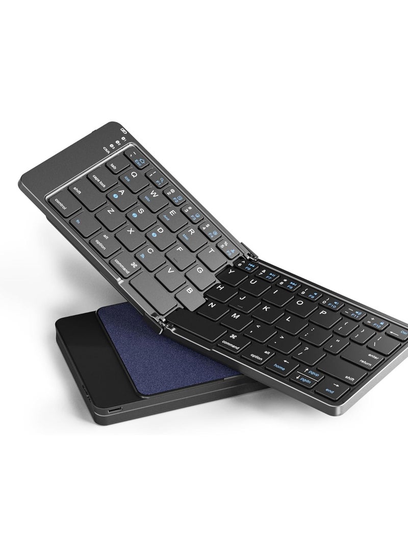 ACLIX Foldable Bluetooth Keyboard, Portable Ultra, Slim Multi Device Mini Wireless Keyboard, 66 Keys, Pocket Size, Rechargeable Keyboard, Tri-Mode Cordless Keyboard, for Laptop Tablet PC Windows iOS Android (Black) - Image 1