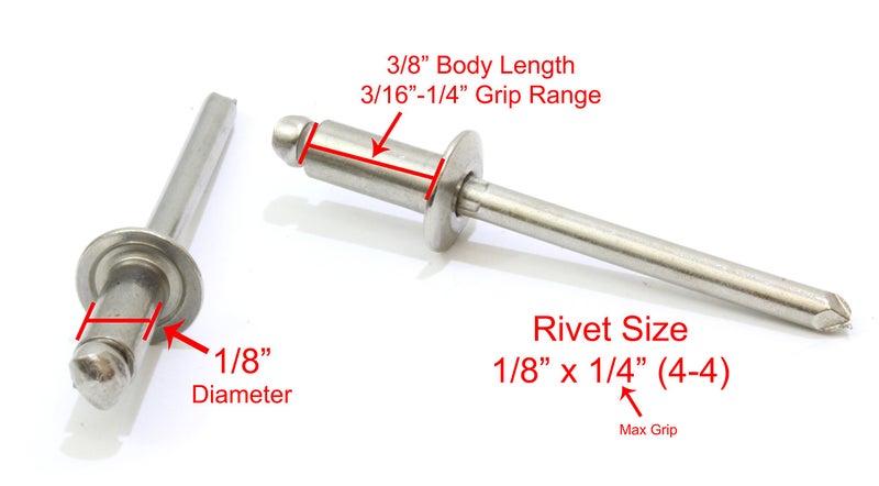 Bolt Dropper #44 Blind Rivet, Button Head, 1/8 Inch Inch Diameter, 3/16 Inch Inch - 1/4 Inch Inch Grip Range, Plain Finish, 304 (18-8) Stainless Steel (100 pk) - Image 2