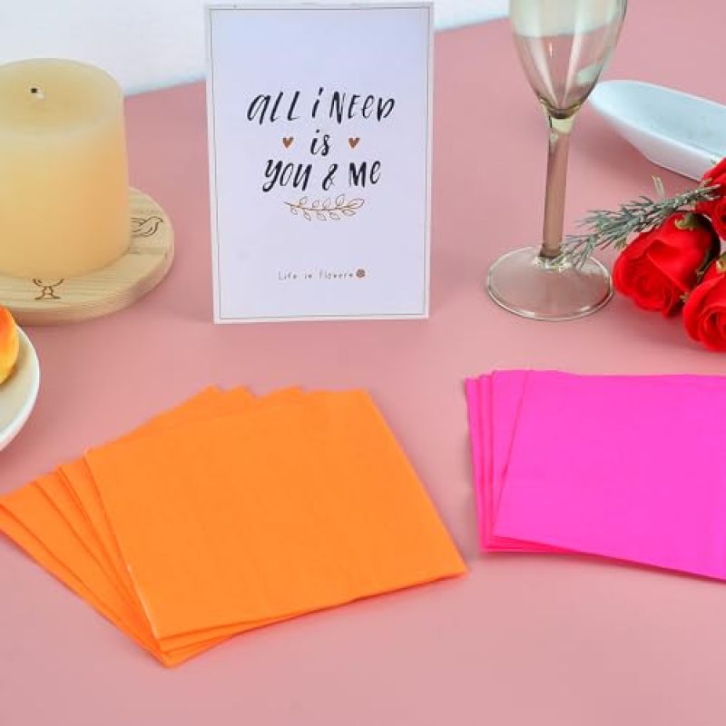 Sturdy Disposable Napkins 2-Ply 23CM X 23CM Bulk Pack Of 120 - Vivid Pink Orange Hues Luncheon Cocktail Napkins For Bachelorette Parties Birthday Celebrations Baby Showers - Image 4
