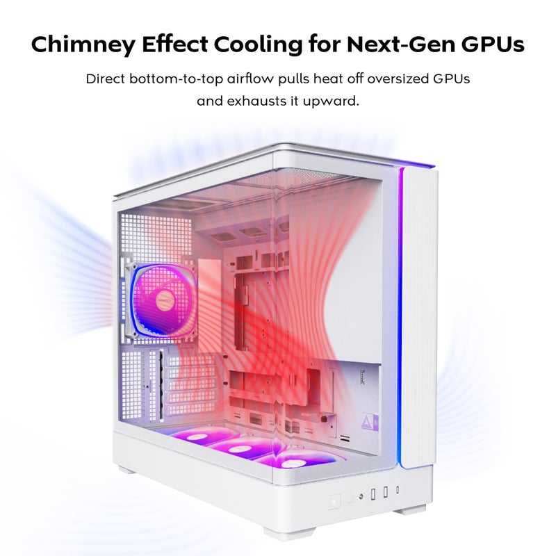 MONTECH King 15 PRO Micro-ATX PC Case, Curved Panoramic Glass, Chimney Airflow, 360mm Radiator Support, Compact Build for High-Performance Systems, 4 ARGB PWM Fan Pre-Installed with Fan Hub, White - Image 3