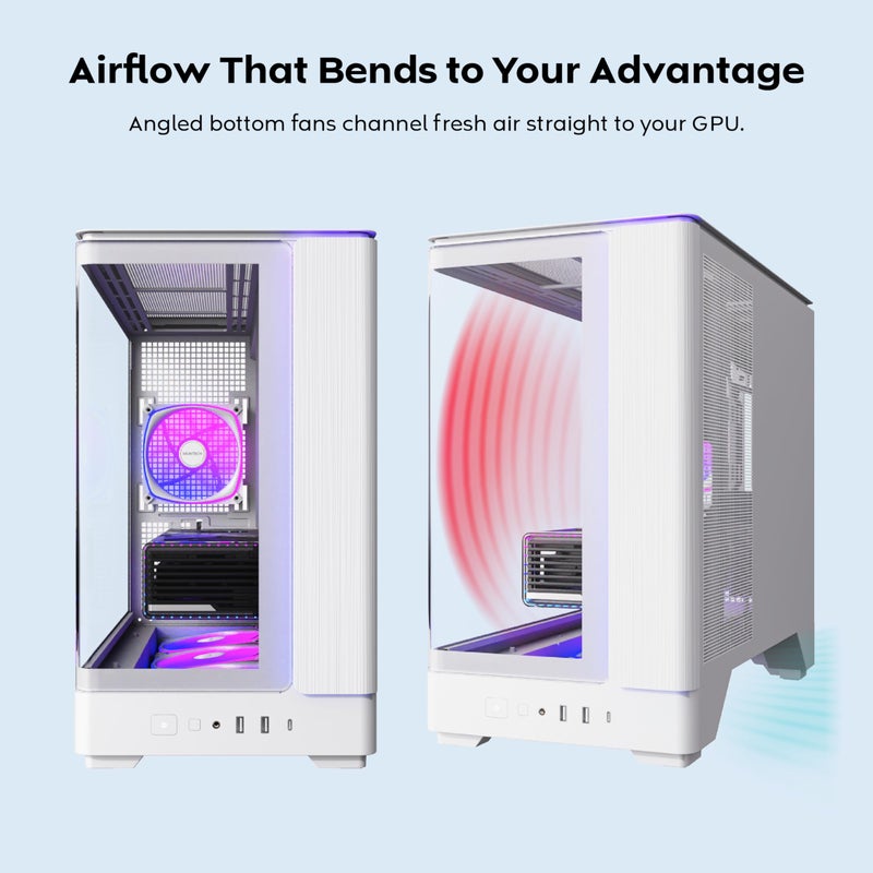 MONTECH King 15 PRO Micro-ATX PC Case, Curved Panoramic Glass, Chimney Airflow, 360mm Radiator Support, Compact Build for High-Performance Systems, 4 ARGB PWM Fan Pre-Installed with Fan Hub, White - Image 2