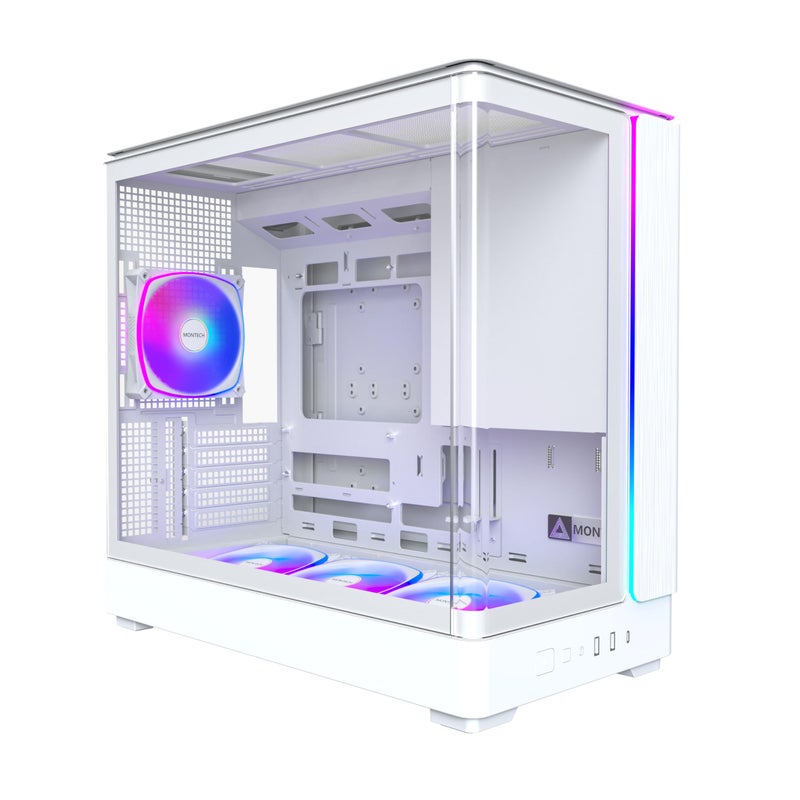 MONTECH King 15 PRO Micro-ATX PC Case, Curved Panoramic Glass, Chimney Airflow, 360mm Radiator Support, Compact Build for High-Performance Systems, 4 ARGB PWM Fan Pre-Installed with Fan Hub, White - Image 1