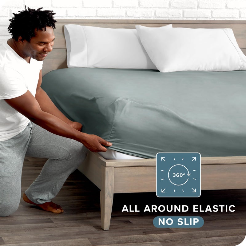 Bare Home Fitted Bottom Sheet Queen Size - Premium 1800 Microfiber - Ultra-Soft Hotel Luxury - Deep Pocket - Durable and Long Lasting (Queen, Sea Spray) - Image 3