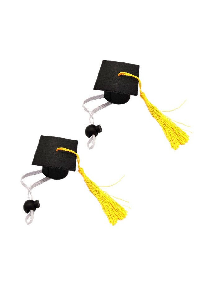 Soochat - Mini Graduation Caps With Tassel Small Animal Bachelor Hat Graduation Photo Props Hat Holiday Costume Accessory 2 Pcs (Yellow) - Image 1
