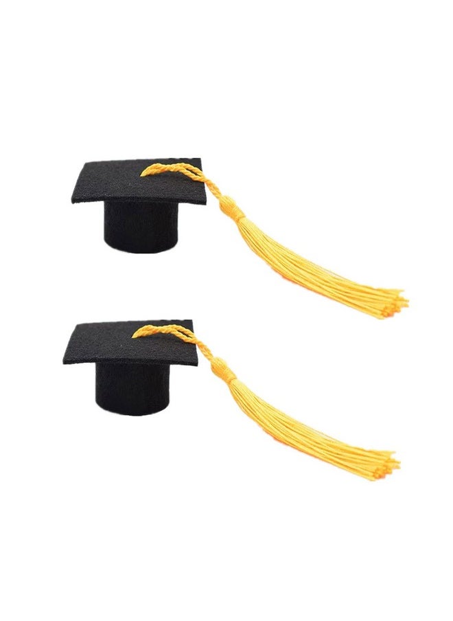 Soochat - Mini Graduation Caps With Tassel Small Animal Bachelor Hat Graduation Photo Props Hat Holiday Costume Accessory 2 Pcs (Yellow) - Image 1