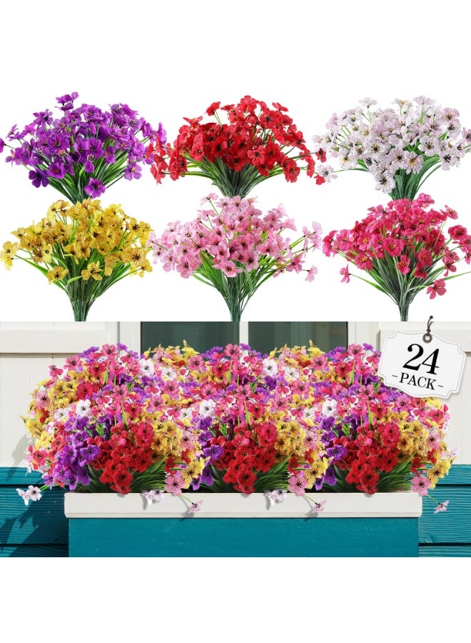 24 Bundles Artificial Flowers for Outdoor,No Fade Fake Plastic Flowers Faux Plants for Decoration Hanging Planters Indoor Outside Garden Porch Window Box Home Wedding Farmhouse - Image 1