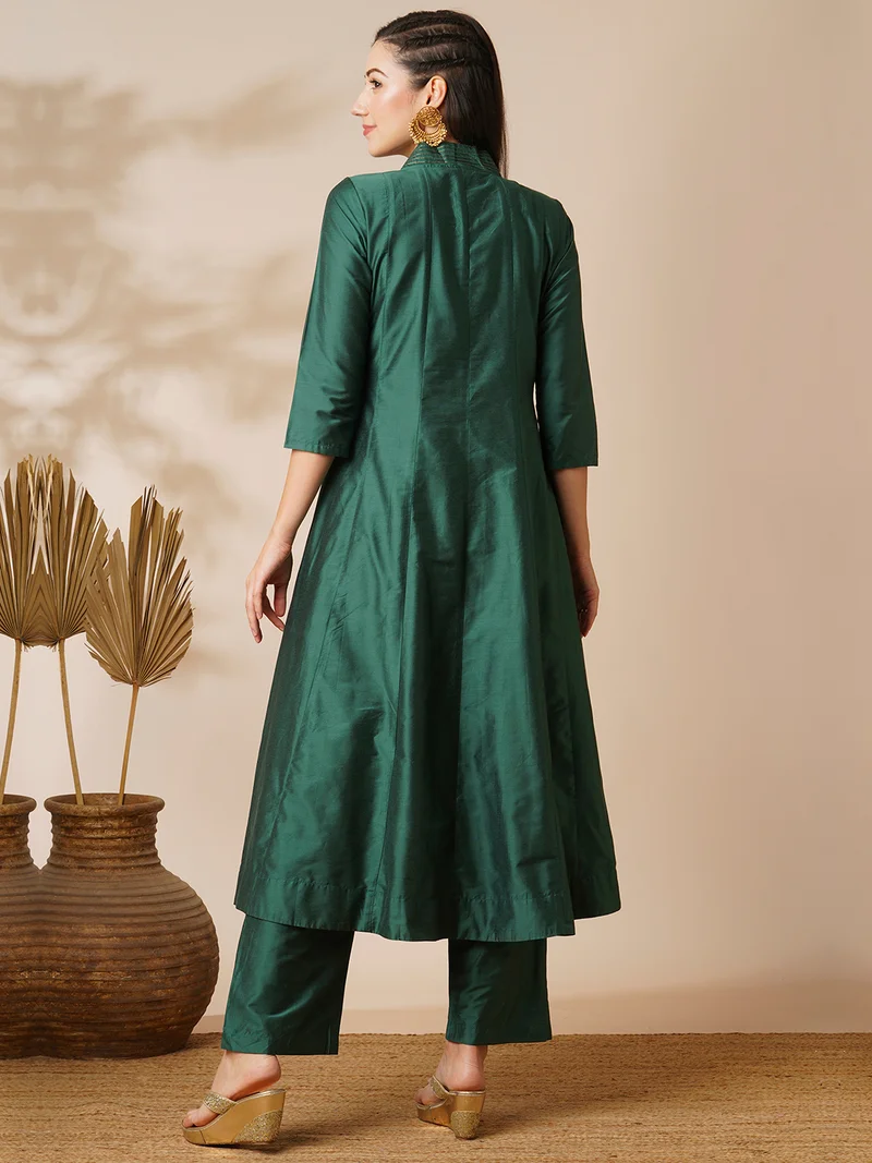 globus Women Floral Embroidered Panelled Sequinned Anarkali Kurta With Trouser