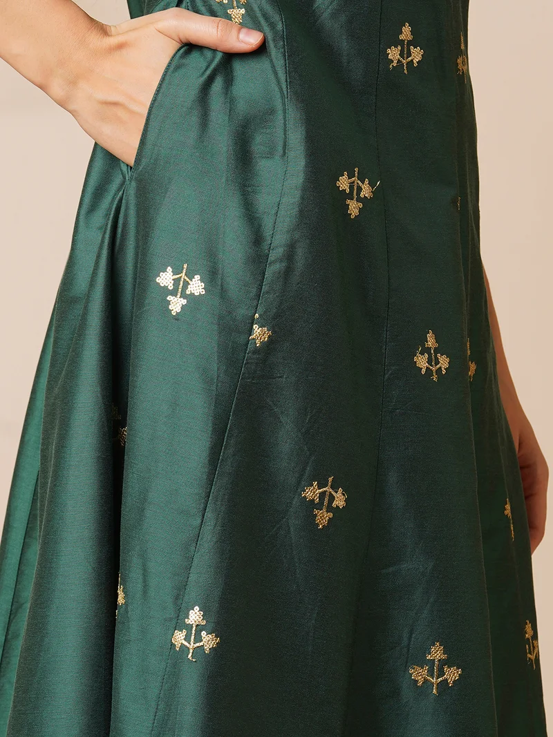 globus Women Floral Embroidered Panelled Sequinned Anarkali Kurta With Trouser