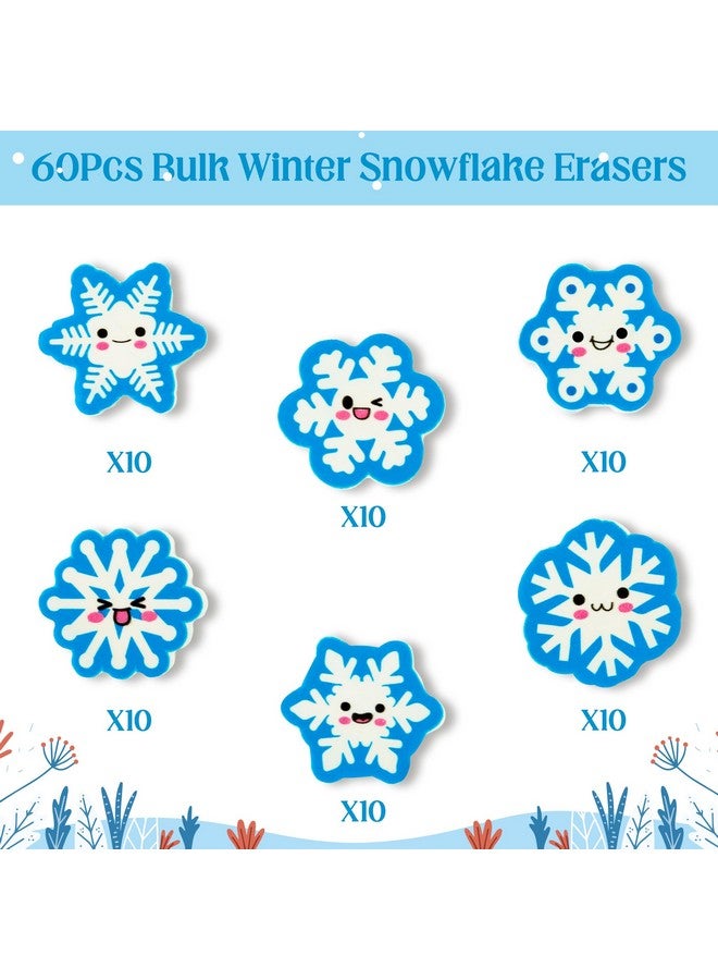 ANGOLIO 60 Pcs Winter Snowflake Mini Erasers For Kids Assortment Xmas Mini Pencil Erasers Christmas Snowflake Erasers For School Student Xmas Gift Party Favors Homework Reward Classroom Prizes Gift - Image 2