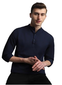 Navy Casual Shirt for Men, 100% Cotton, Slim Fit