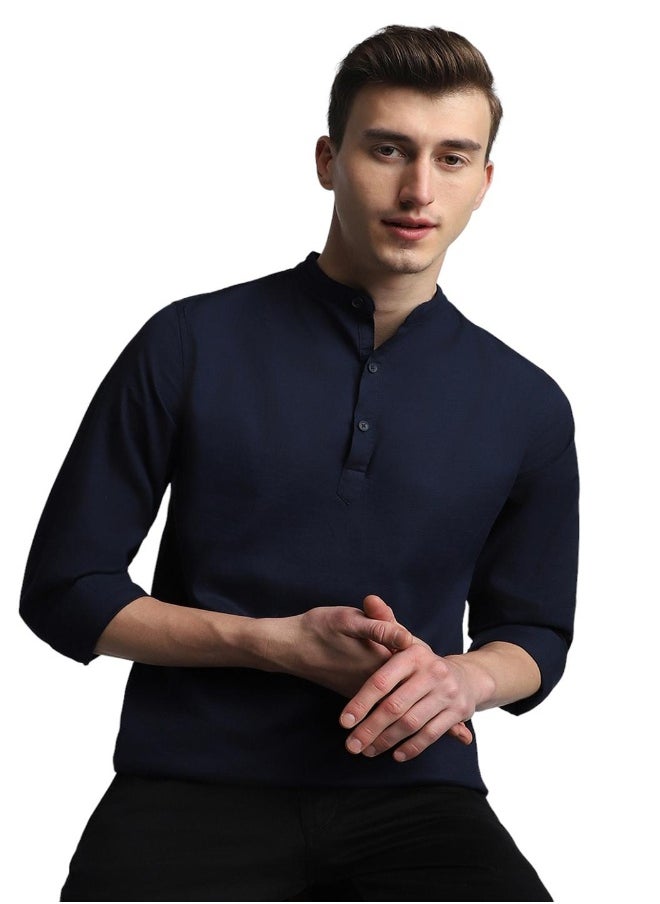Dennis Lingo - Navy Casual Shirt for Men, 100% Cotton, Slim Fit - Image 1