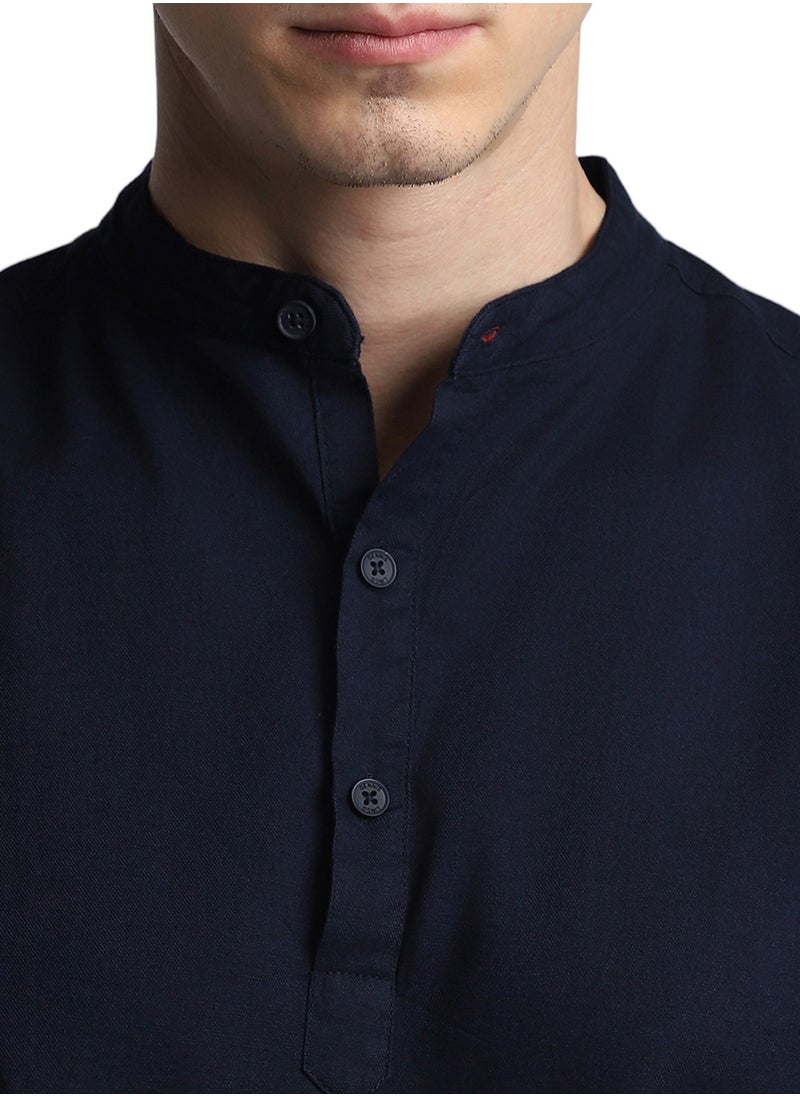 Dennis Lingo - Navy Casual Shirt for Men, 100% Cotton, Slim Fit - Image 1
