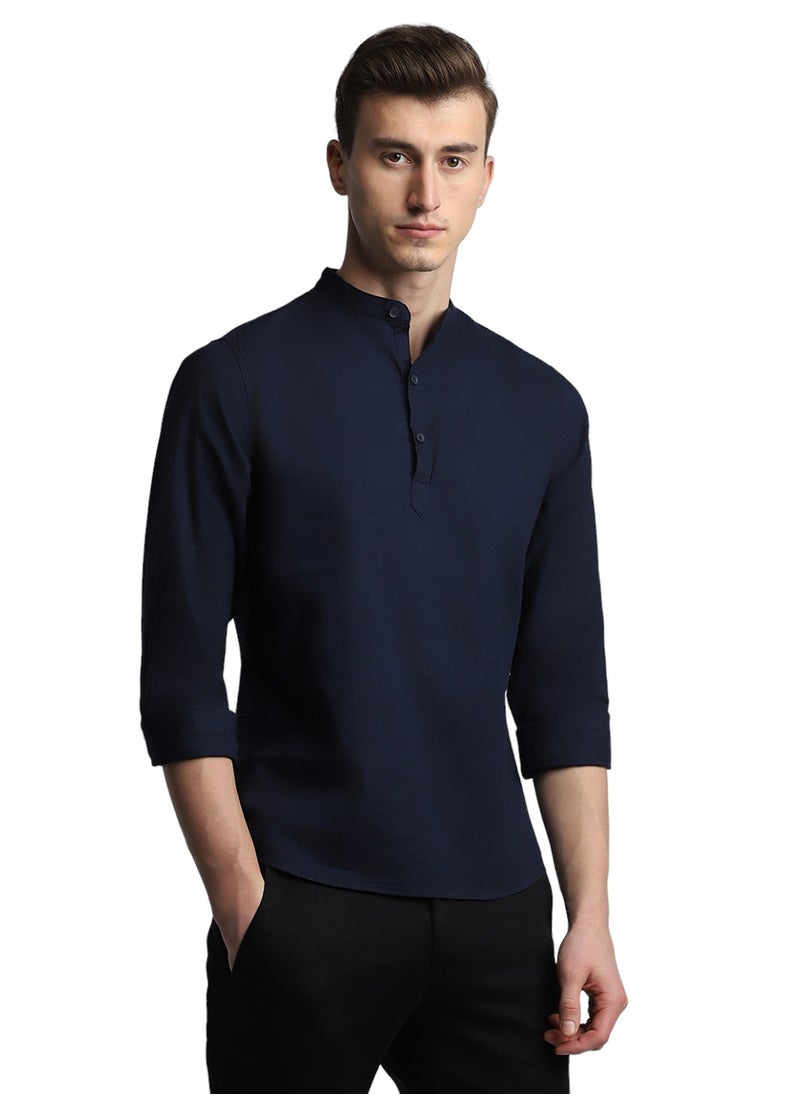 Dennis Lingo - Navy Casual Shirt for Men, 100% Cotton, Slim Fit - Image 1