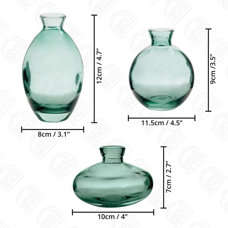 ABOUT SPACE Glass Bud Flower Vase Pack of 3 Glass Centrepiece Mini Flower Vase Antique Collections for Wedding Decorations Sturdy Smooth Oval Table Top Decor for Home Restaurants Green - Image 2
