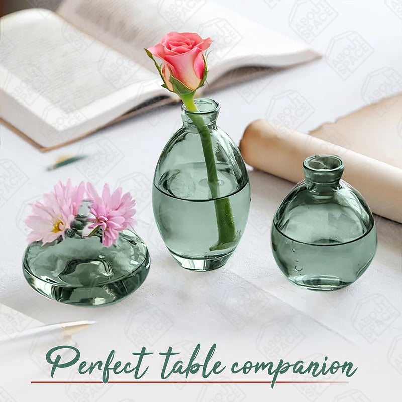 ABOUT SPACE Glass Bud Flower Vase Pack of 3 Glass Centrepiece Mini Flower Vase Antique Collections for Wedding Decorations Sturdy Smooth Oval Table Top Decor for Home Restaurants Green - Image 4