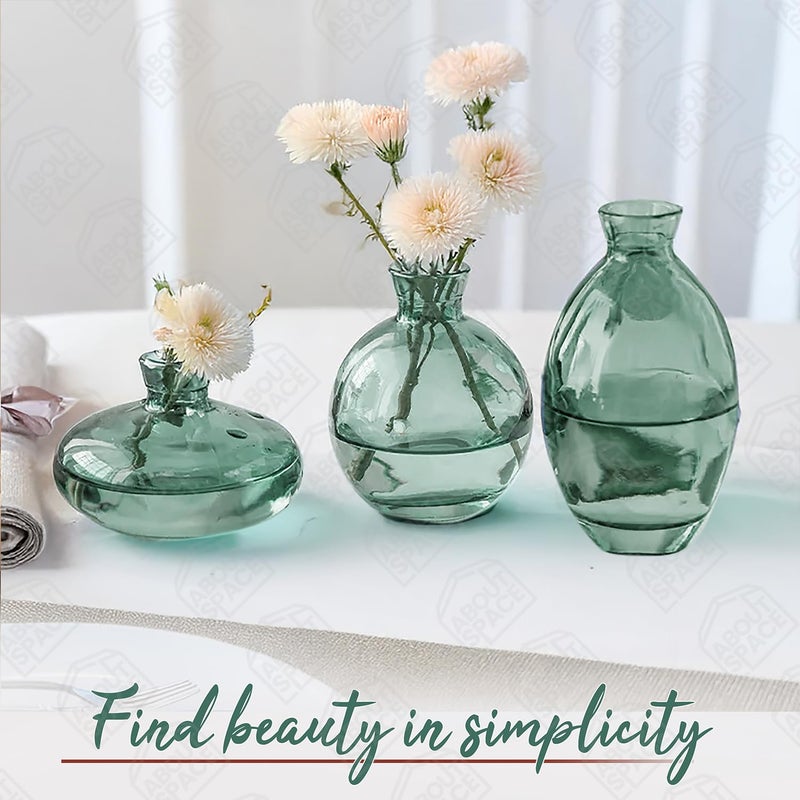 ABOUT SPACE Glass Bud Flower Vase Pack of 3 Glass Centrepiece Mini Flower Vase Antique Collections for Wedding Decorations Sturdy Smooth Oval Table Top Decor for Home Restaurants Green - Image 5