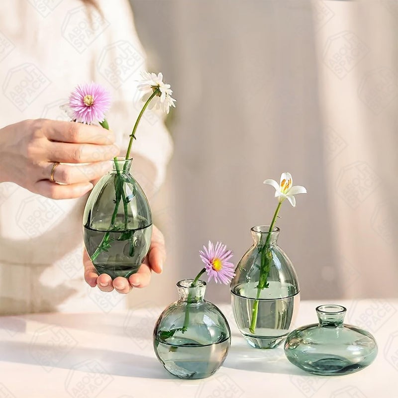 ABOUT SPACE Glass Bud Flower Vase Pack of 3 Glass Centrepiece Mini Flower Vase Antique Collections for Wedding Decorations Sturdy Smooth Oval Table Top Decor for Home Restaurants Green - Image 3