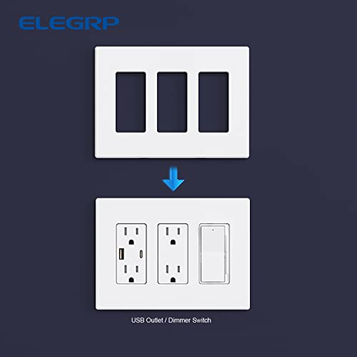 ELEGRP 3-Gang Screwless Decorative Wall Plates, Mid-Size Unbreakable Thermoplastic Faceplate Cover for Decorator Receptacle Outlet Switch, UL Listed (1 Pack, Matte White) - Image 5