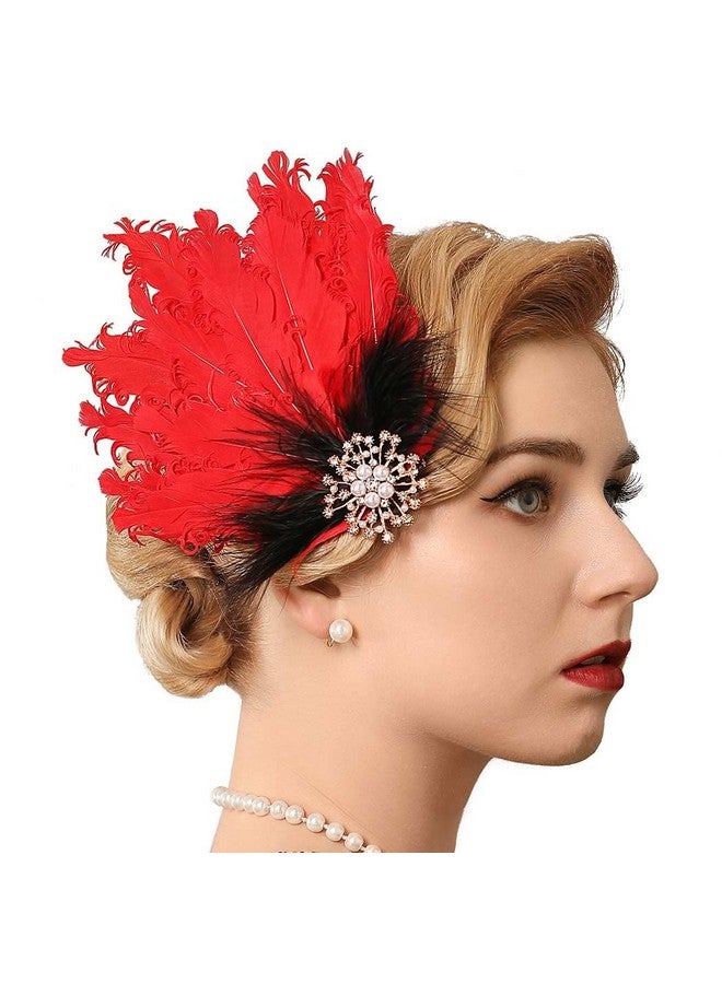 GENBREE Enbree 1920S Flapper Headpiece Feather Hair Clip Crystal Gatsby Headband Prom Party Head Accessories For Women And Girls  - Image 2