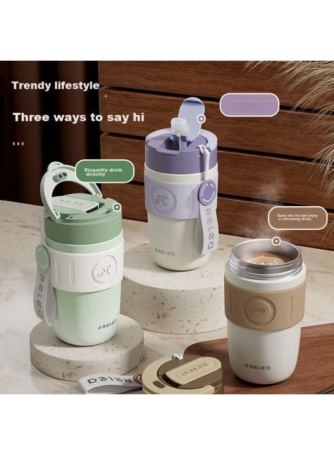 RELEA Wusheng Insulated Mug For Women, Large Capacity Coffee Cup, Stylish Water Bottle With Straw, Couples And Students' Cup, Birthday Gift - Image 2