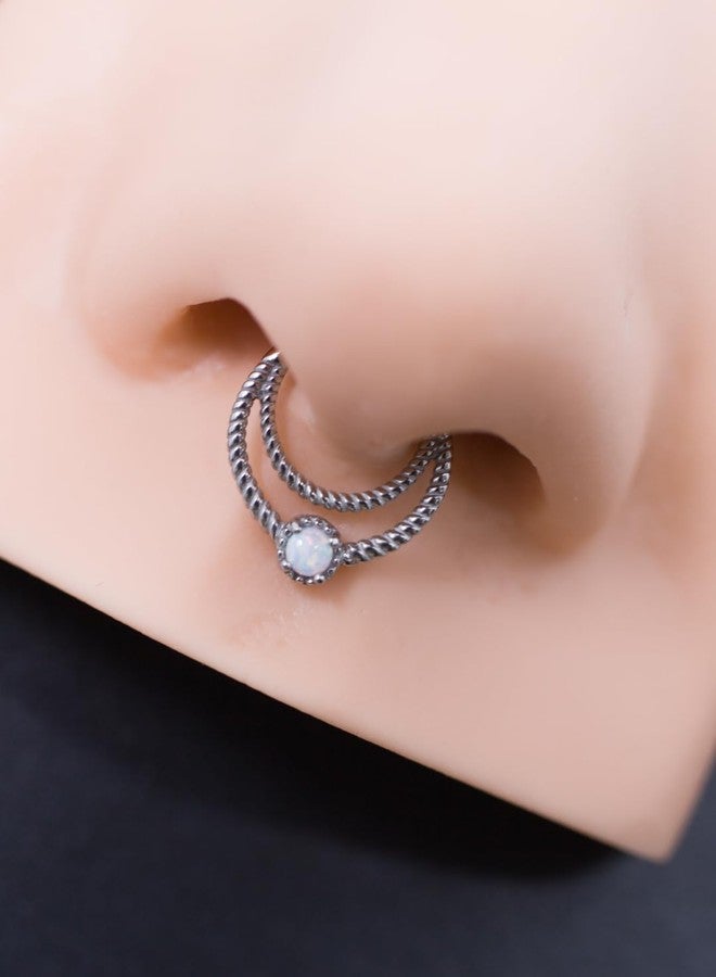 FANSING Opal Septum Jewelry Surgical Steel Crescent Moon Septum Rings for Women Twisted Design Daith Earring Hoop 8mm Septum Piercing Jewelry 16 Gauge - Image 5