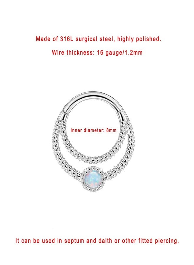FANSING Opal Septum Jewelry Surgical Steel Crescent Moon Septum Rings for Women Twisted Design Daith Earring Hoop 8mm Septum Piercing Jewelry 16 Gauge - Image 2