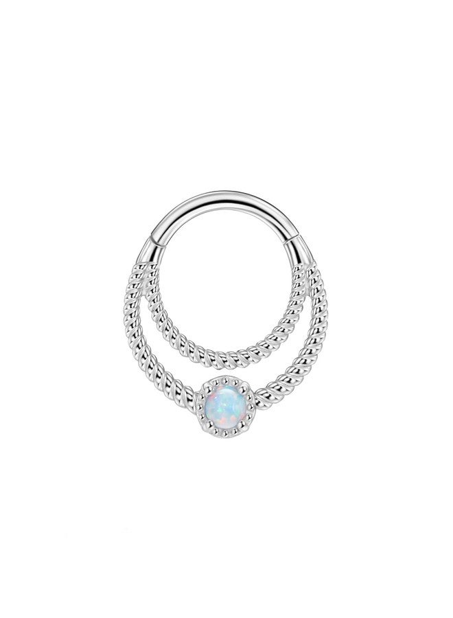 FANSING Opal Septum Jewelry Surgical Steel Crescent Moon Septum Rings for Women Twisted Design Daith Earring Hoop 8mm Septum Piercing Jewelry 16 Gauge - Image 1