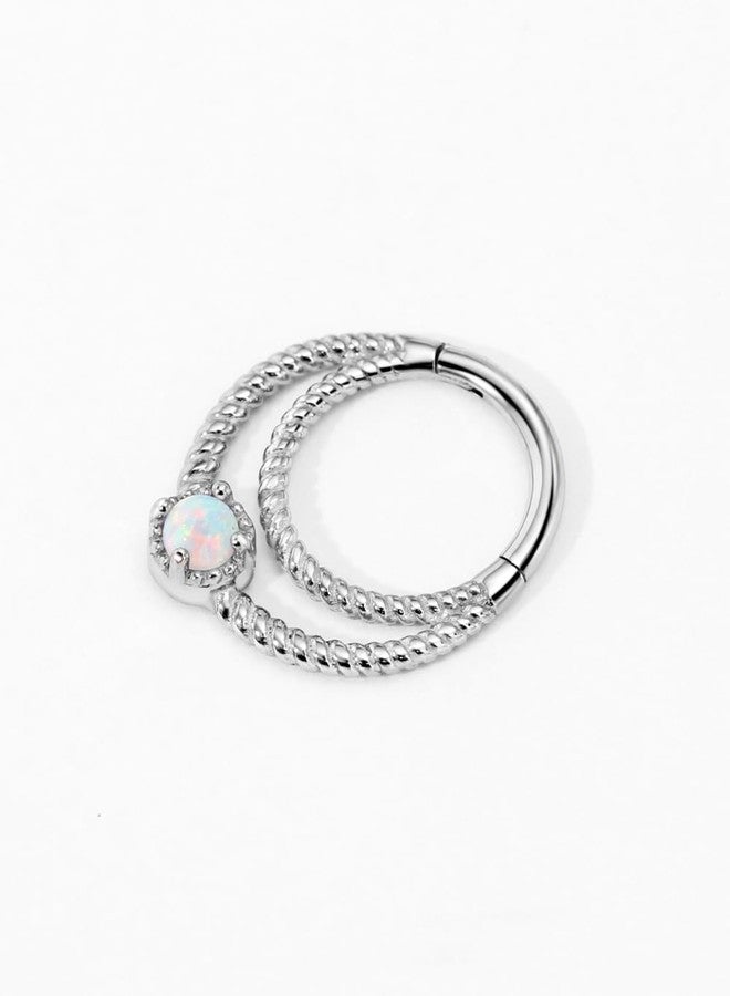 FANSING Opal Septum Jewelry Surgical Steel Crescent Moon Septum Rings for Women Twisted Design Daith Earring Hoop 8mm Septum Piercing Jewelry 16 Gauge - Image 3