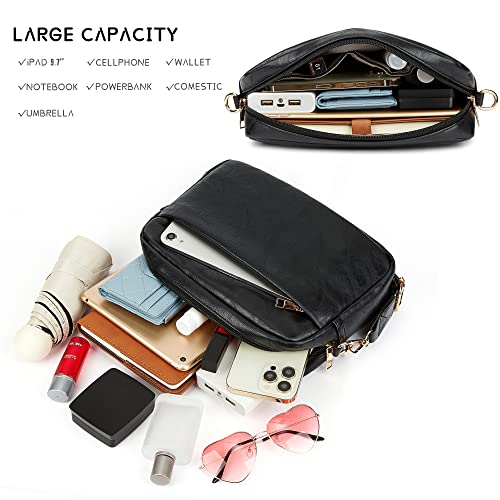 Cynure Women's Leather Crossbody Bag Zipper Shoulder Camera Purse, Black - Image 3