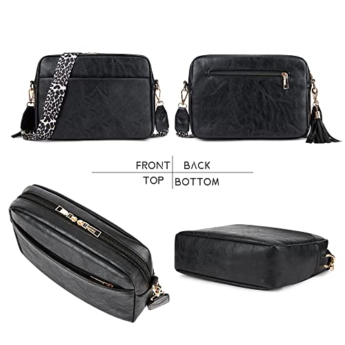 Cynure Women's Leather Crossbody Bag Zipper Shoulder Camera Purse, Black - Image 2